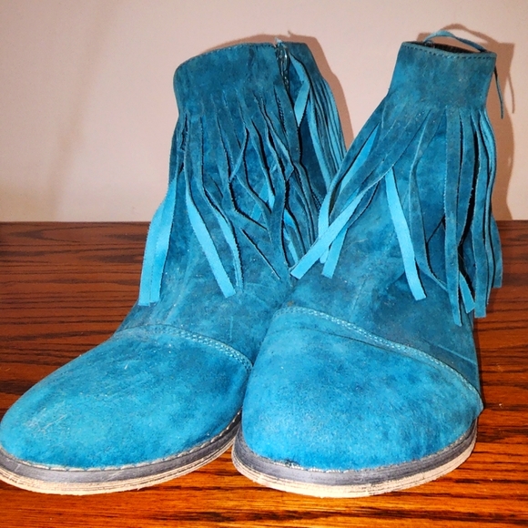 Teal fringe booties - Picture 1 of 2